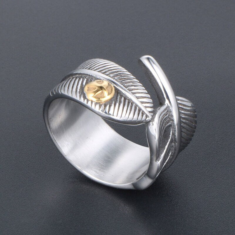 Feather Ring  Stainless Steel Men Band, Men's Silver Band, Men's Ring Minimalist  Gift For Him WATERPROOF ANTI-TARNISH