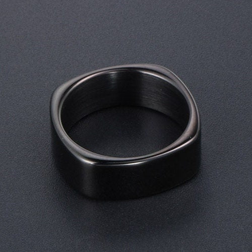 Black Square Signet Ring Men's Ring Polished Finish Heavy Black Punk Ring, Rings For Men, Square Signet Ring WATERPROOF/ANTI-TARNISH