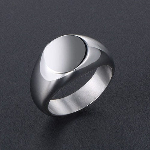 Signet Ring Men ,Silver Signet Ring, Pinky Ring Men Silver Signet Rings for Men Mirrored Silver Ring Stainless Steel WATERPROOF/ANTI-TARNISH
