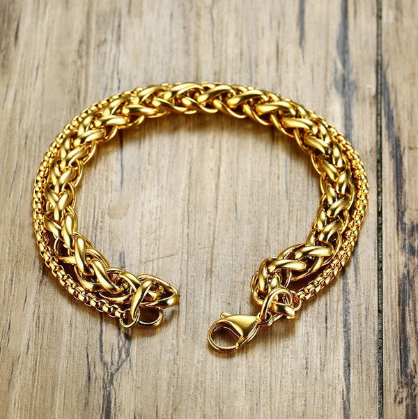 Men's Bracelet, Gold Bracelets, Chain Bracelet, Men's Cuff Bracelet, Men's Jewelry, , Tightly Woven Steel Bracelet WATERPROOF/ANTI-TARNISH